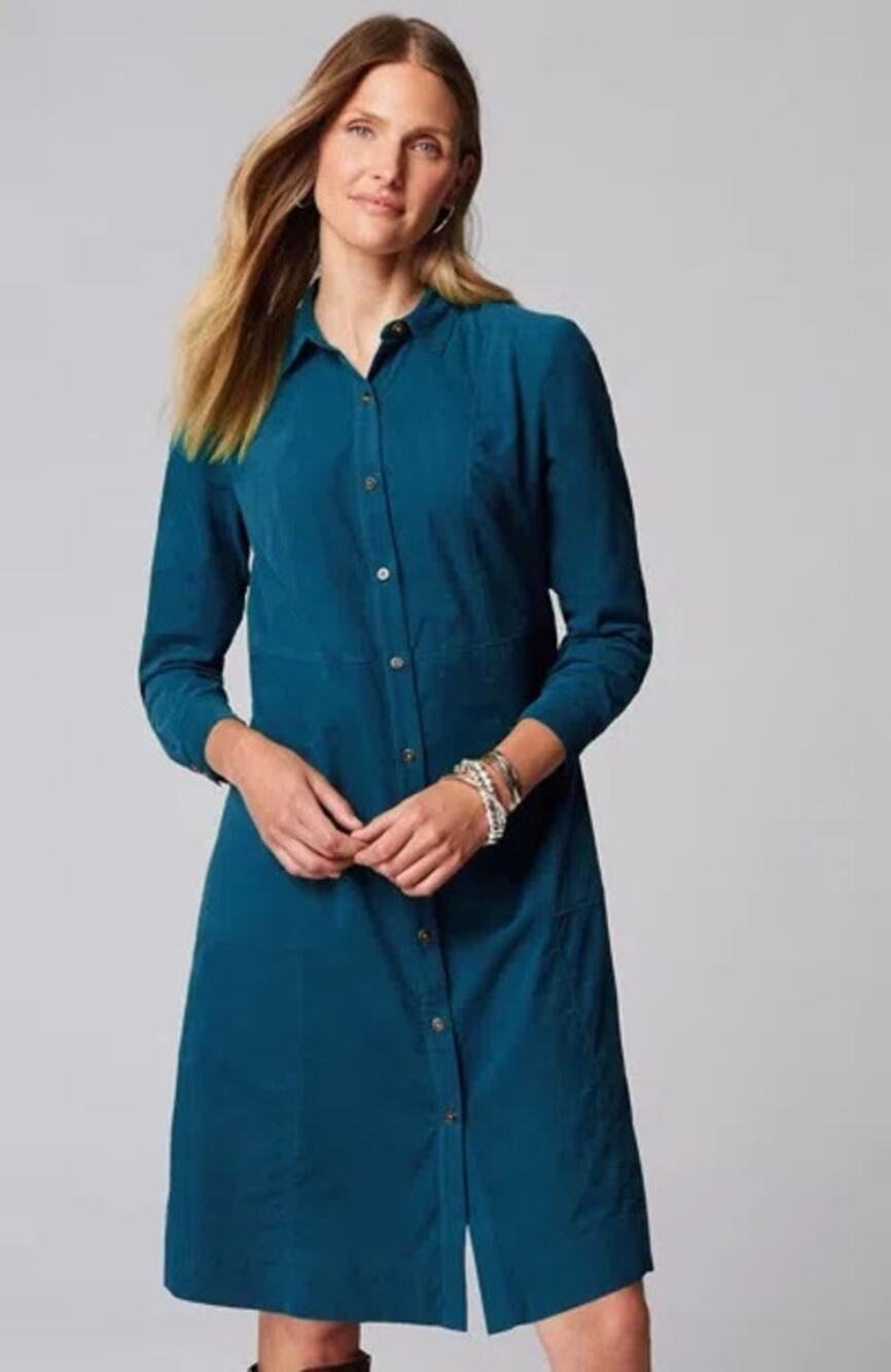 NWT J. Jill Corduroy Peacock Blue Dress Cotton and Lyocell Preppy Classic SZ L